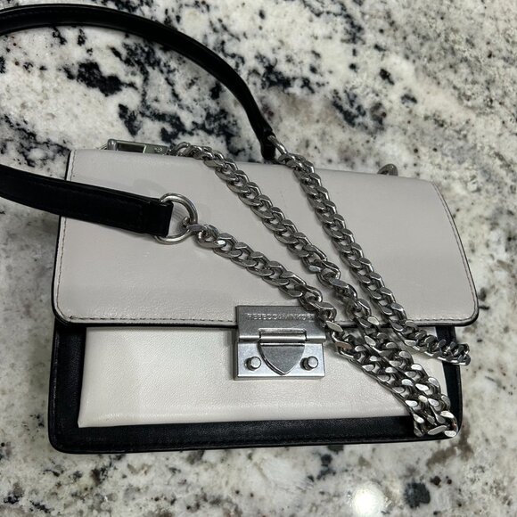 Rebecca Minkoff‎ Christy SM Handbag Black White Grey Leather Crossbody Women's - Picture 10 of 15